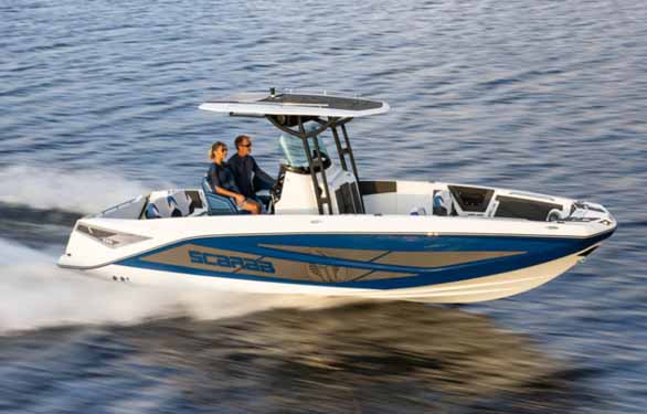 Scarab boat on the ocean cruising
