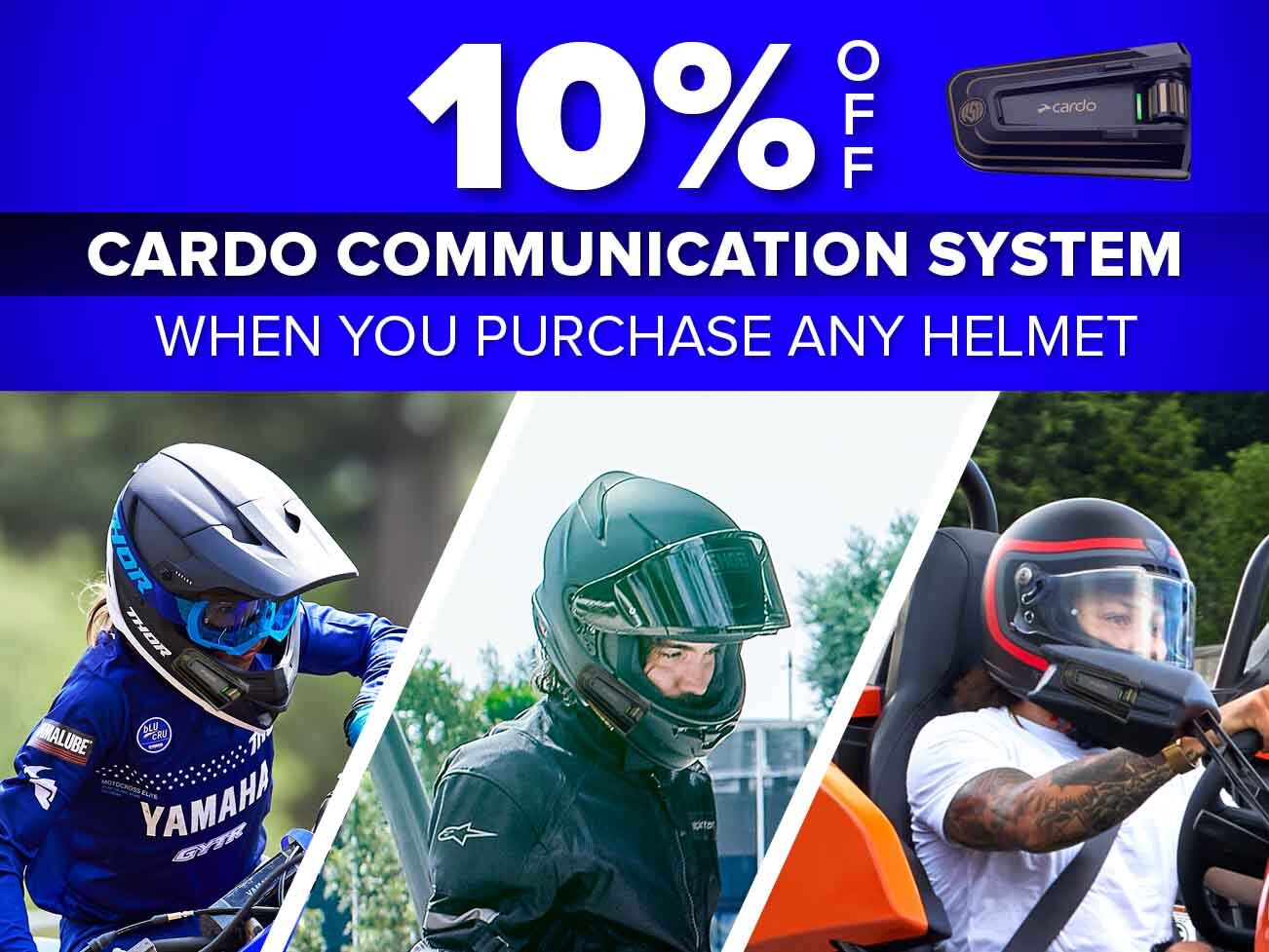 10% off cardo communications with helmet purchase