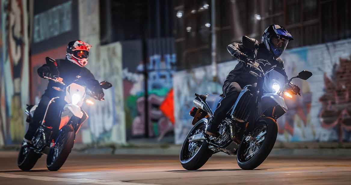Suzuki DR-Z4SM cruising in city limits
